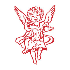 Red Valentine EPS Cupid. Isolated vector EPS object. Hand-drawn illustration. Valentine's Day element for romantic invitations, birthday cards, greeting cards, and wedding designs. Doodle set