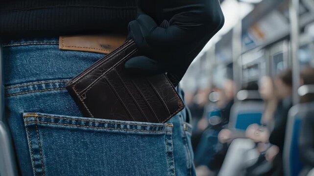 Pickpocket Stealing Wallet From Jeans Pocket in Subway Train