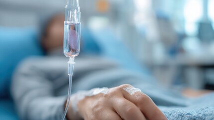 Patient Receiving Intravenous Drip Treatment in Hospital Bed During Recovery Process