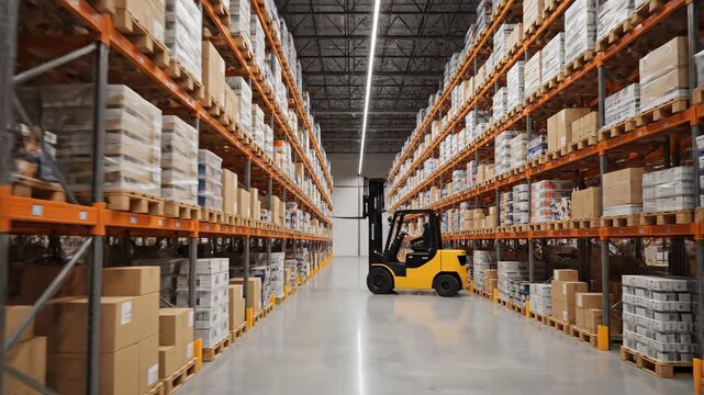 Forklift in Warehouse Aisle