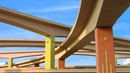 Colorful flyovers and highway overpass ramps in Dallas ,Texas . Lone star state.