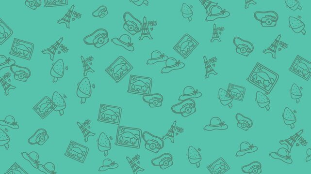 Abstract seamless pattern with outline summer travel vacation items