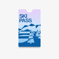Ski pass vector template. Abstract style ticket for snowboarding and winter entertainment. 