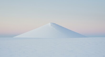 A serene, muted landscape of snow, with a triangular snowdrift subtly rising above the flat expanse.  Pale colors and soft focus