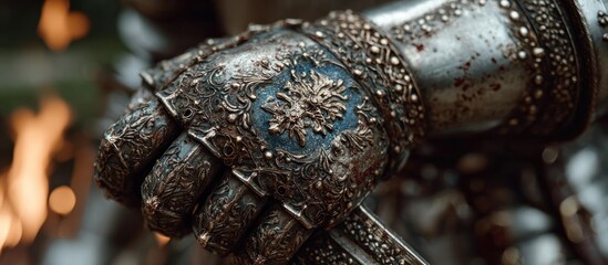 Intricate Gauntlet Medieval Knight's Protective Hand Armor with Ornate Design