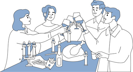 Joyful Friends Toasting at a Cozy Dinner Party	
