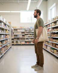 Man with an eco-bag inside a market