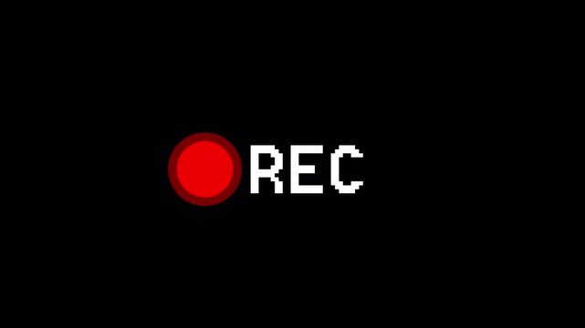 Records icon white text red circle blinking on black background. rec frame icon animation. record icon button Motion graphics of REC concept.
