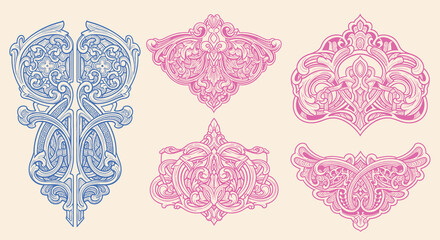 Victorian flourish scroll ornament with arabesque damask decorative vignette