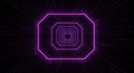 Purple Neon Octagon Tunnel Abstract Background.