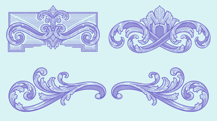 Victorian flourish scroll ornament with arabesque damask decorative vignette