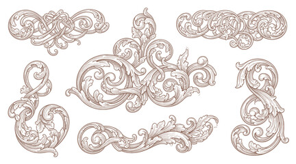 Victorian flourish scroll ornament with arabesque damask decorative vignette