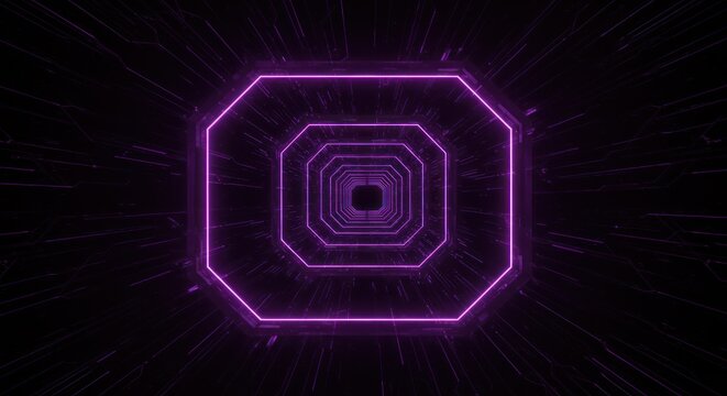Purple Neon Octagon Tunnel Abstract Background. - Powered by Adobe