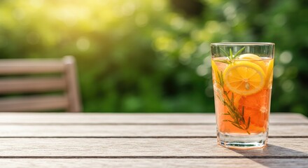 Refreshing summer drink on a wooden table