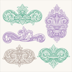 Victorian flourish scroll ornament with arabesque damask decorative vignette design