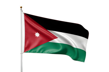 Majestic Jordanian flag waving proudly on a flagpole, symbolizing national pride and international representation in a professional setting