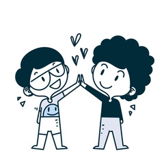 cartoon kids and children friendship together hand drawn 