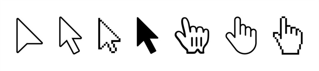 Computer mouse click cursor gray arrow icons set and loading icons. Cursor icon. Mouse click cursor collection.