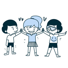 cartoon kids and children friendship together hand drawn 