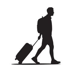 Silhouette of a person with luggage walking