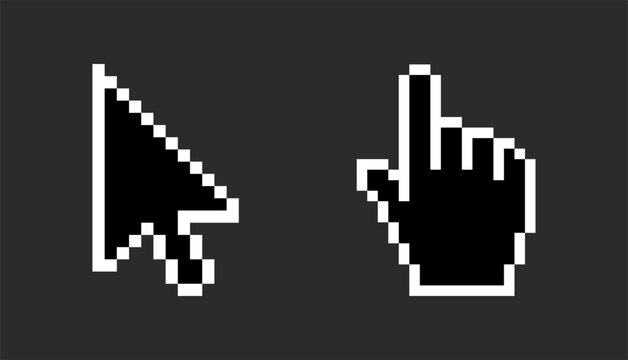 Click icon isolated on black background. Cursor pixel symbol modern, simple, vector, icon for website design, mobile app, ui. Vector 10 eps.