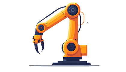 Orange industrial robotic arm with articulated joints and a gripping claw