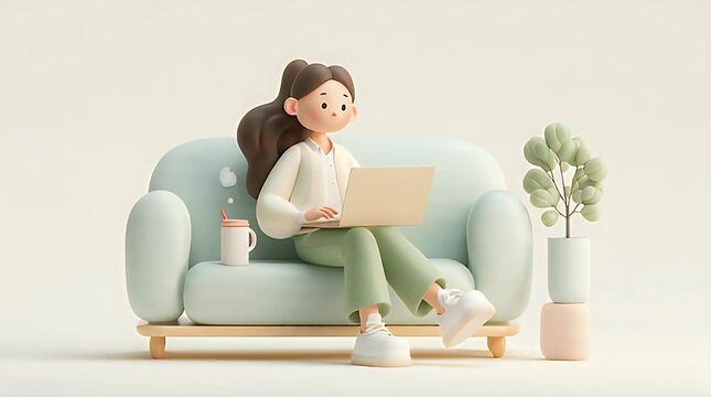 Soft Bright Pastel Home Office with Tiny Plant Decor