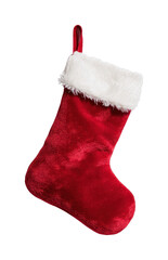 PNG Festive red Christmas stocking decoration.