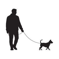 Silhouette of a person walking a small dog on a leash