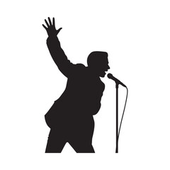 Silhouette of a singer performing on stage with microphone