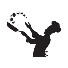 Chef flipping food in a pan silhouette