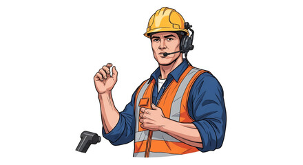 Skilled Industrial Worker in Safety Gear Communicating, Offering Guidance and Technical Support on the Job Site - Illustration Concept