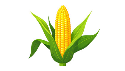 Vibrant illustration of a fresh, ripe ear of corn with bright yellow kernels and green leaves