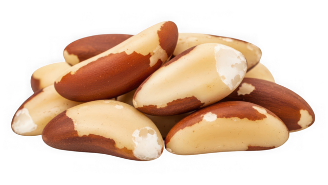 A healthy pile of natural brazil nuts, rich in selenium and essential nutrients, perfect for a nutritious snack, isolated on a transparent background
