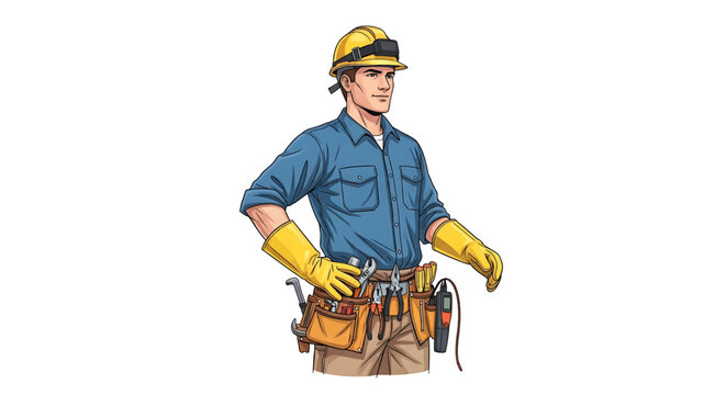 Illustration of a Content Construction Worker in Full Gear