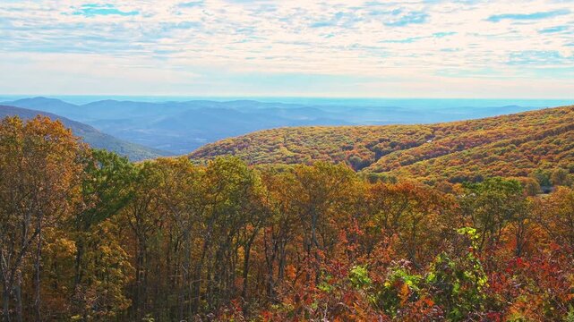 Wintergreen Resort Founders Vision overlook in colorful fall autumn, Blue Ridge mountains rolling hills landscape view