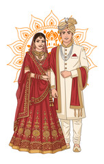 Obraz premium Indian wedding couple in traditional attire.