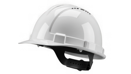 White construction hard hat, essential personal protective equipment for worker safety and protection, isolated on transparent background