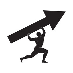 Man lifting upward arrow symbolizing growth and success