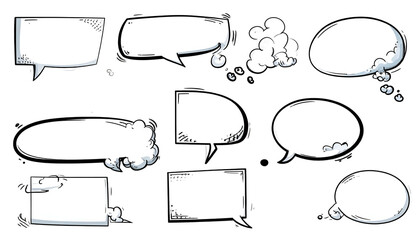 Obraz premium Collection of blank, hand-drawn speech bubbles in various shapes, on a black background
