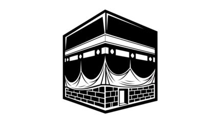 White Outline Drawing of the Kaaba in Mecca on a Black Background Islam Muslim isolated on a transparent background