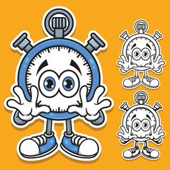 Surprised Cartoon Stopwatch Mascot Character Vector