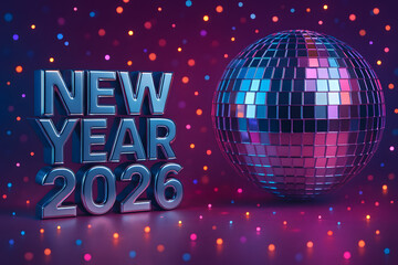 Metallic new year celebration for twenty twenty six with disco ball design art