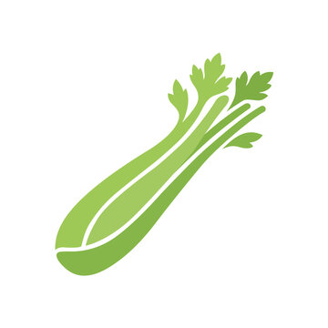 Fresh green celery stalk with leafy tops, a healthy, crisp vegetable flat vector icon for diet and cooking.