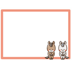 お辞儀をする2頭の馬とフレーム