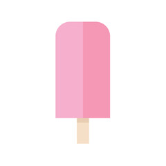 Simple pink popsicle on a stick, a sweet and refreshing frozen dessert flat vector icon for summer treats.