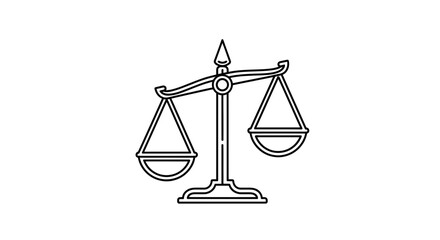 A black and white line drawing of a classic balance scale, symbolizing justice, law, and measurement.