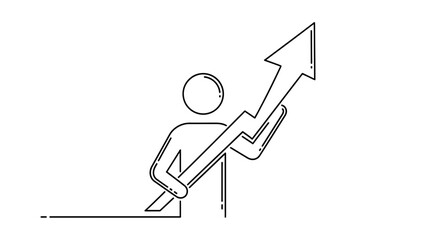 A simple line drawing of a person holding an upward trending arrow representing growth and success.