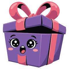 Surprise gift kawaii comic character vector illustration on white background