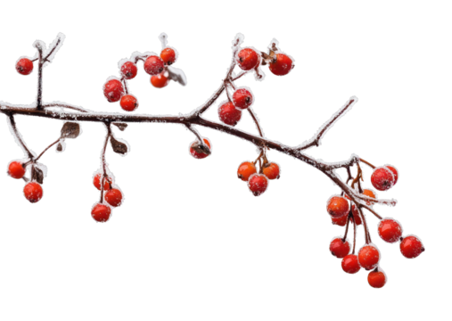 PNG Snow-covered red berries branch